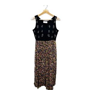 Sita Vintage 90's Black Floral Embroidered Maxi/Midi Dress